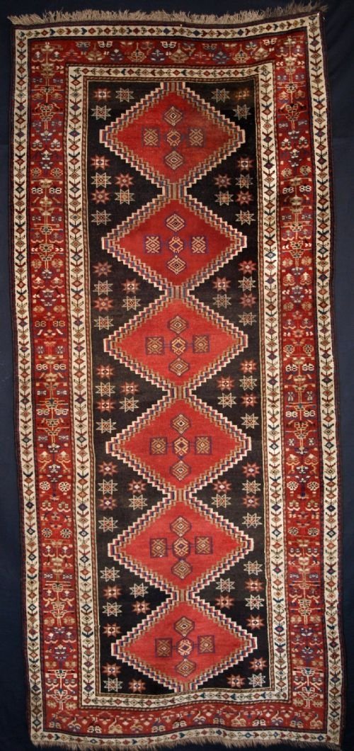 antique kurdish long rug great border circa 1900