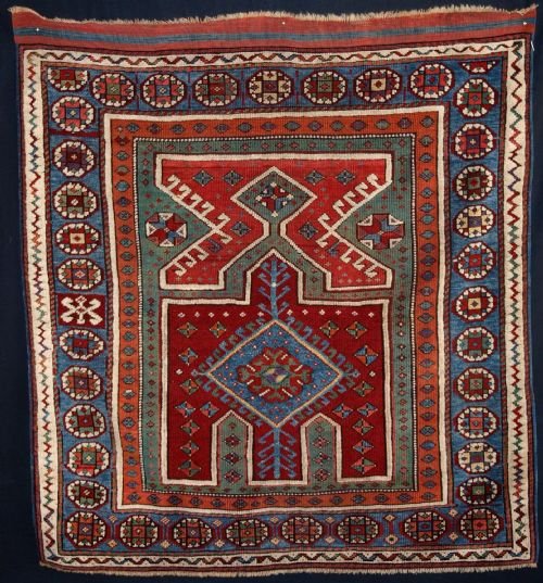 antique west anatolian bergama prayer rug bold graphic design 2nd half 19th century