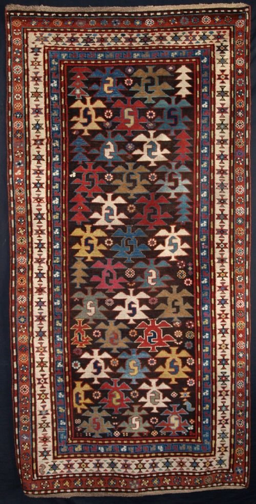 antique caucasian kazak gendje or karabagh rug unusual design 4th quarter 19th century