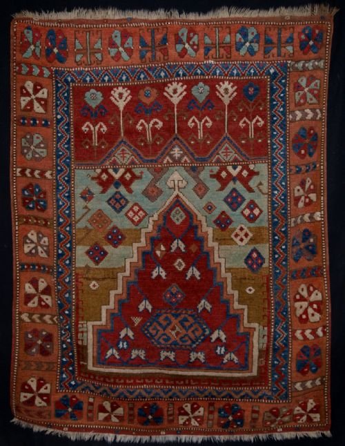 antique central anatolian konya prayer rug superb design colour mid 19th century