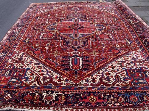 antique karaja or heriz carpet large size great design colour circa 1900