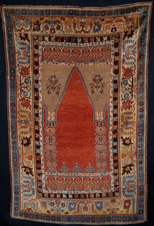 antique turkish konya region prayer rug superb colour design 1st half 19th century