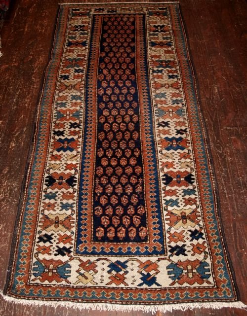 antique kurdish or south caucasian long rug boteh design nice border circa 1900