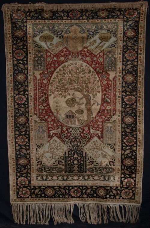 antique anatolian turkish kayseri pictorial silk rug beautiful late 19th century
