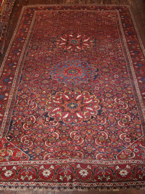 antique persian khamseh tribal carpet with herati design 2nd half 19th cent