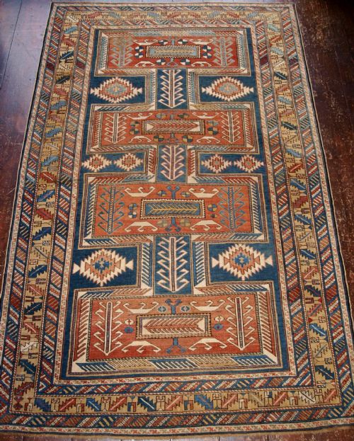 antique caucasian shirvan rug baku region silk highlights soft colour late 19th c