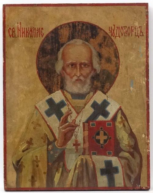 russian icon of saint nicholas tempera and gesso on wood panel late 19th century