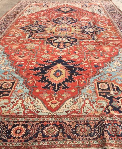 antique heriz carpet of large size with outstanding colour circa 1880