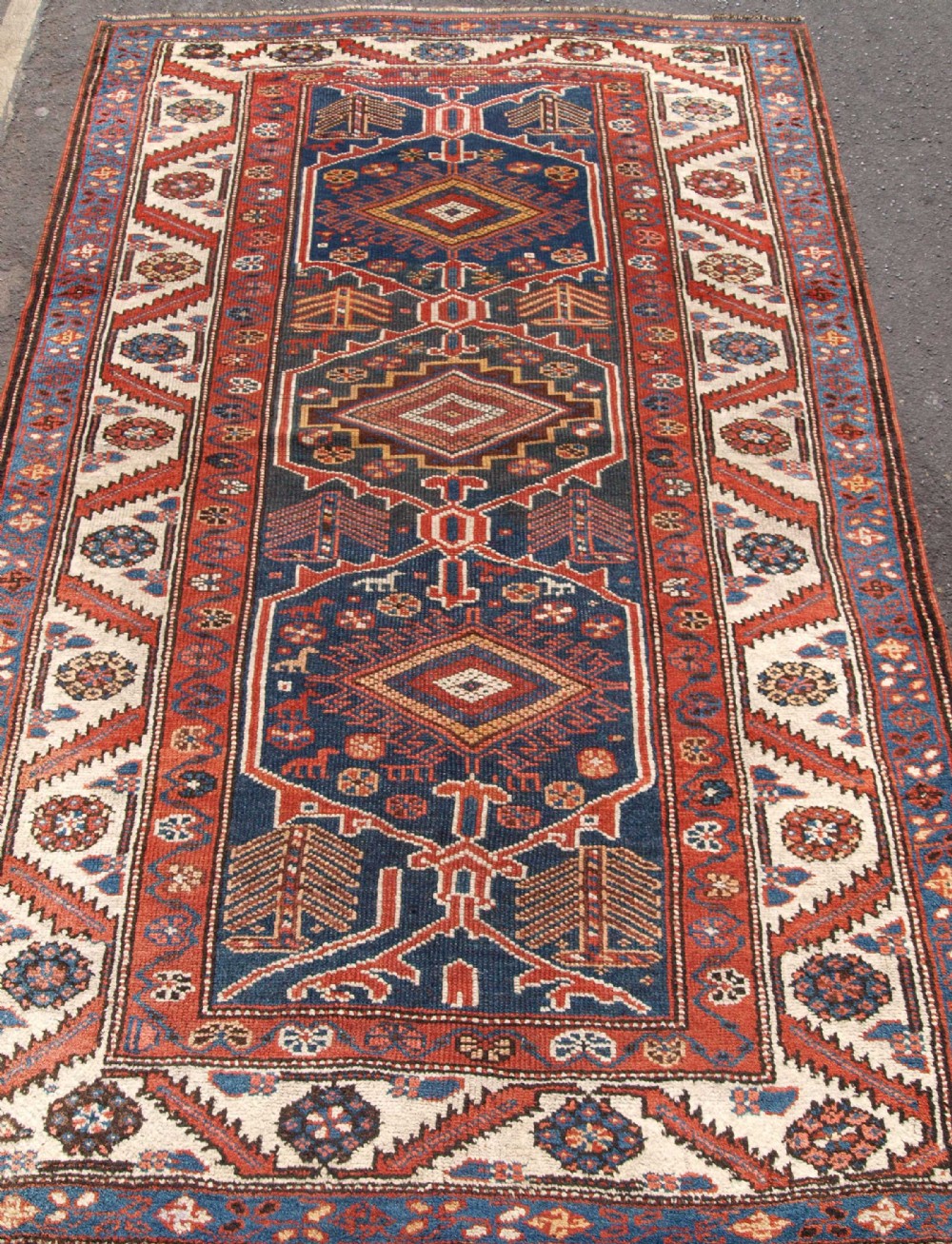 antique kurdish rug triple medallion good design colour circa 1900