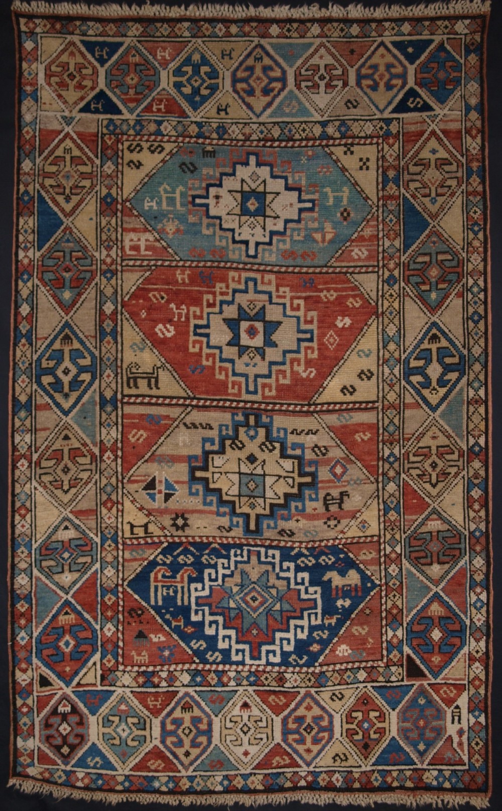 antique caucasian kazak rug with faded soft colours small size 2nd half 19th cent