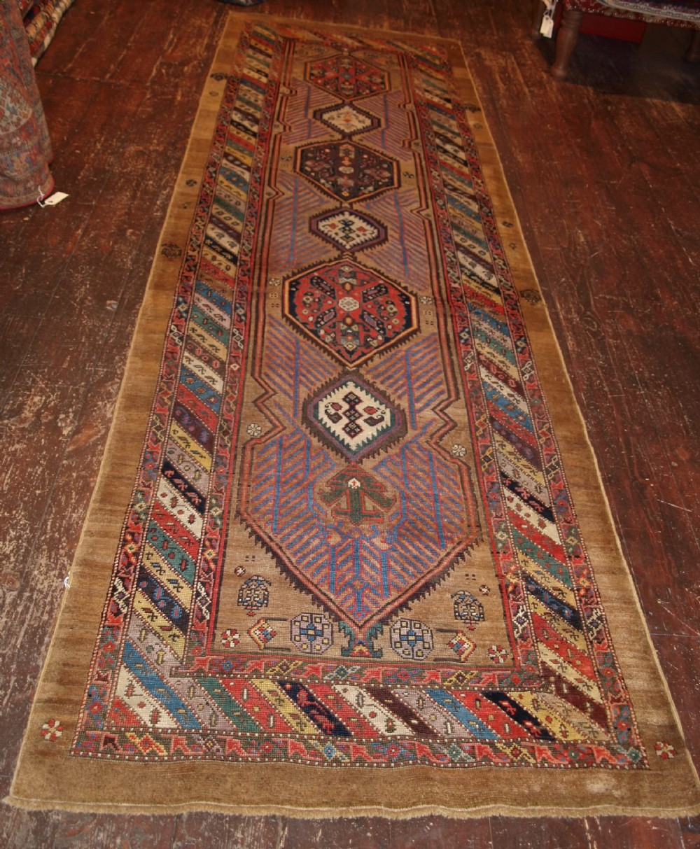 antique north west persian sarab runner camel wool ground colourful design c 1900