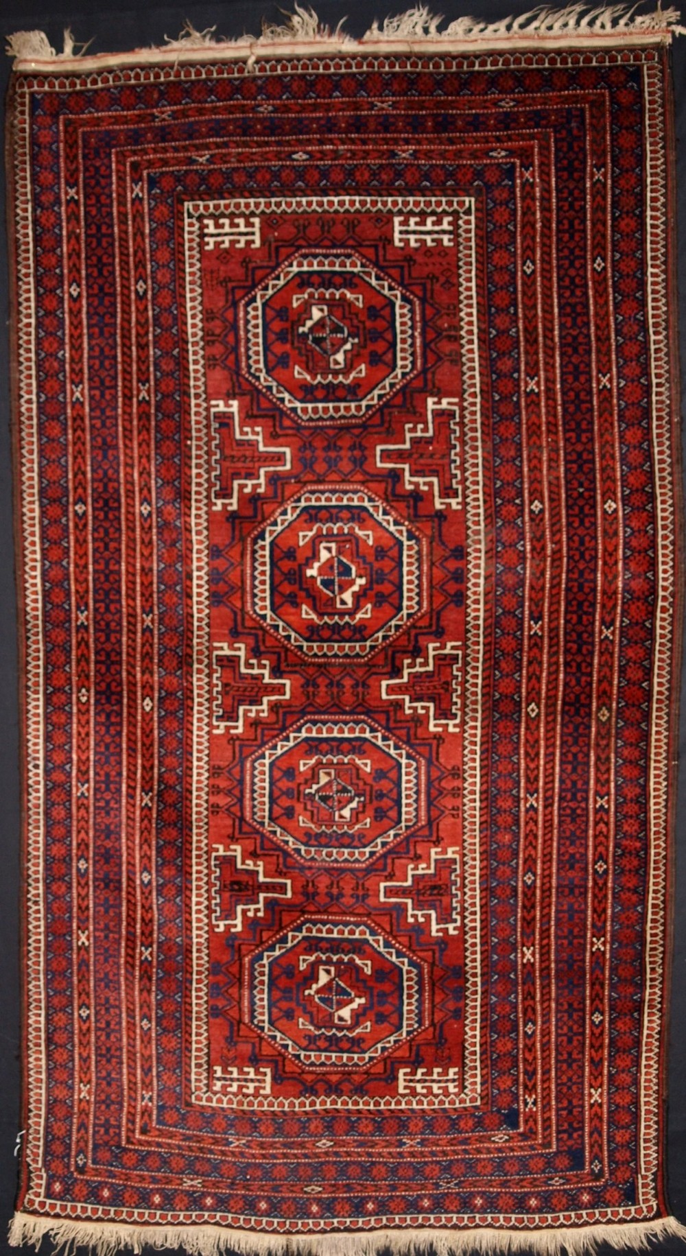 antique baluch rug turkmen gul design fine weave great colour circa 1900