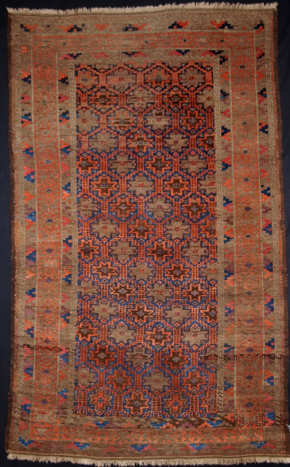 antique baluch rug eight pointed star and lattice design circa 1900