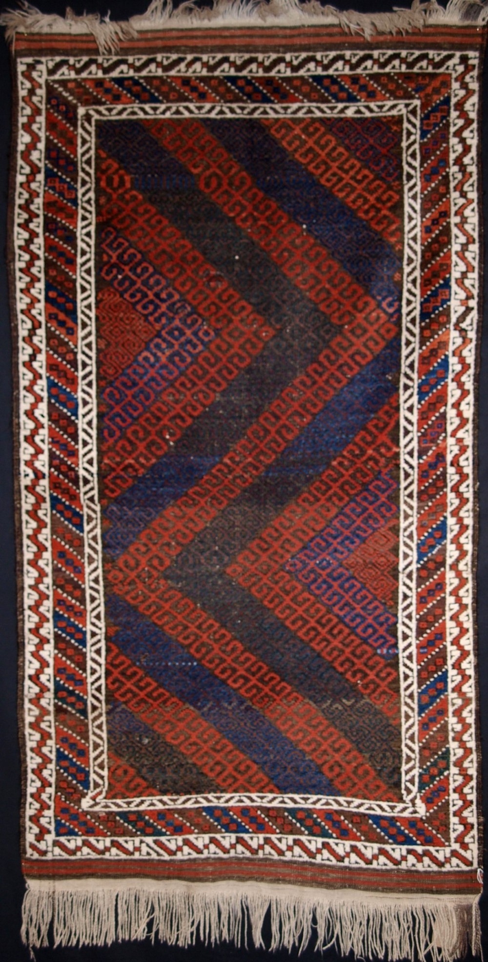 antique baluch rug bold mushwani lattice design circa 1900