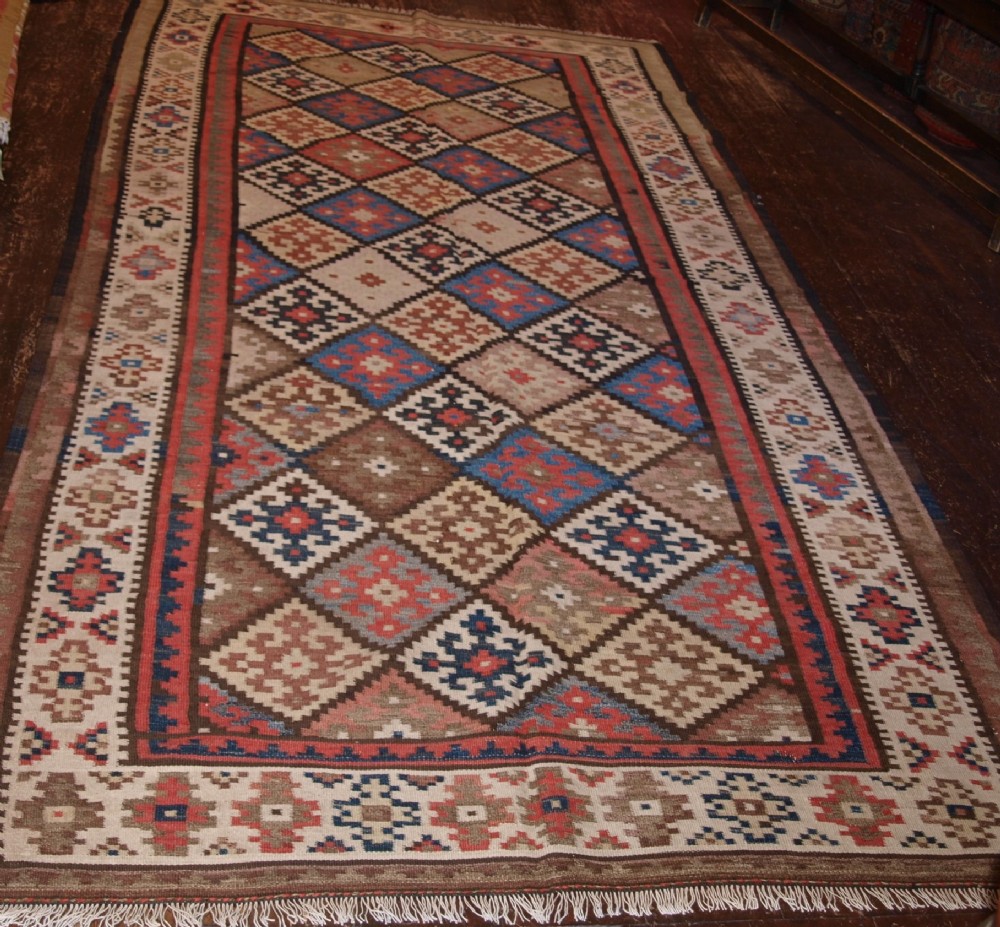old persian varamin kilim traditional design soft colours circa 1920
