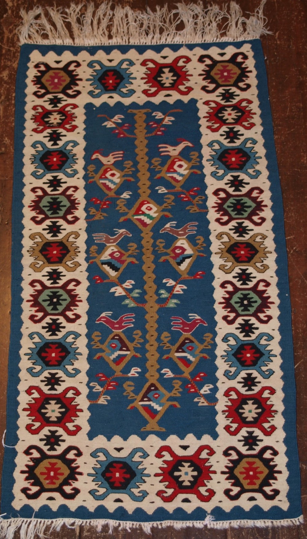 old turkish kilim of small size great colour with birds circa 1950
