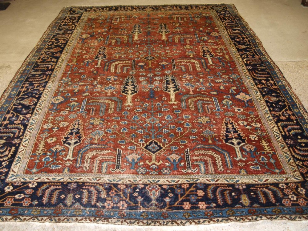 antique heriz carpet with beautiful carden design soft colours circa 1900