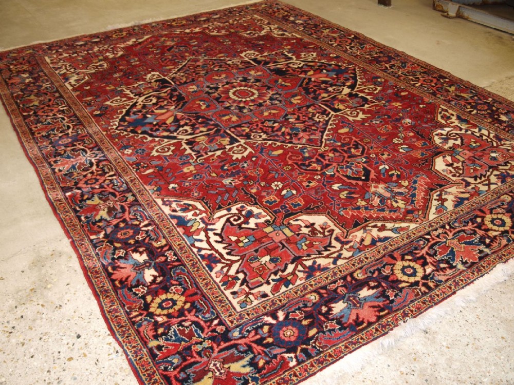 antique heriz carpet with traditional design great condition superb colour circa 1900