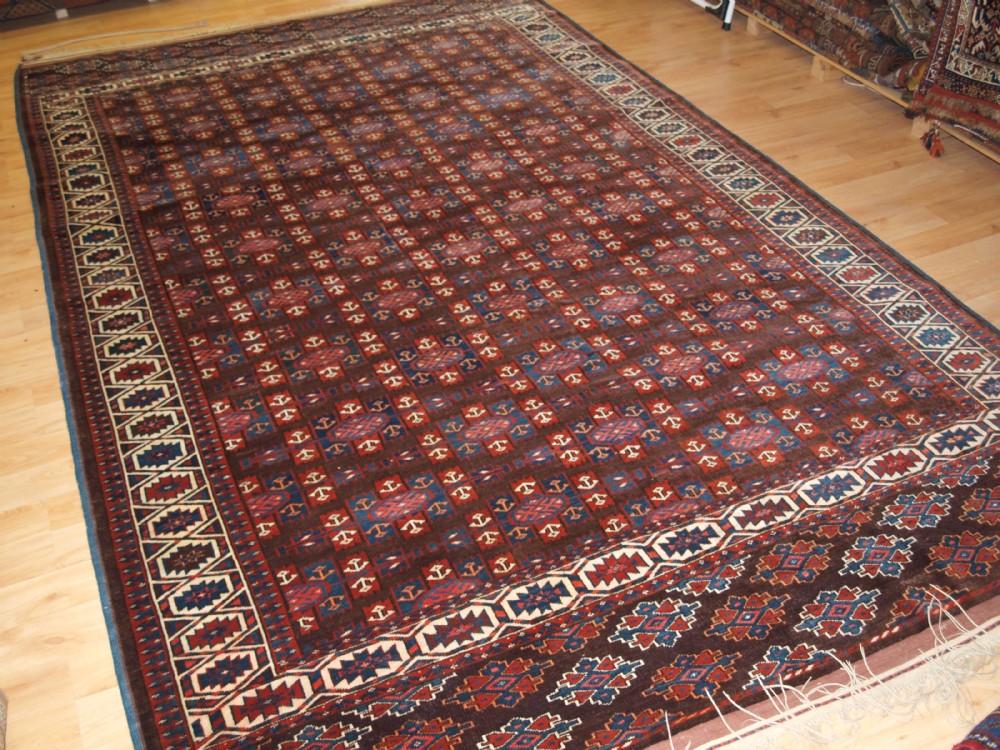 antique yomut turkmen main carpet with kepse gul design circa 1900