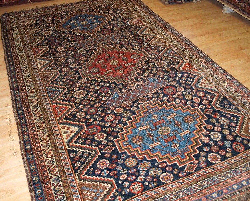 antique luri carpet three medallions field of stars tribal design circa 1900