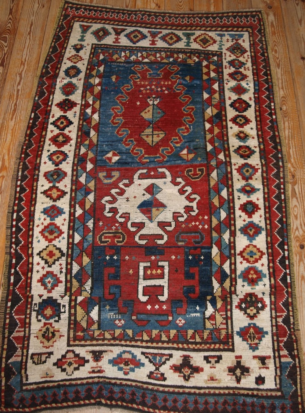 antique caucasian bordjalou kazak rug of abstract design late 19th century