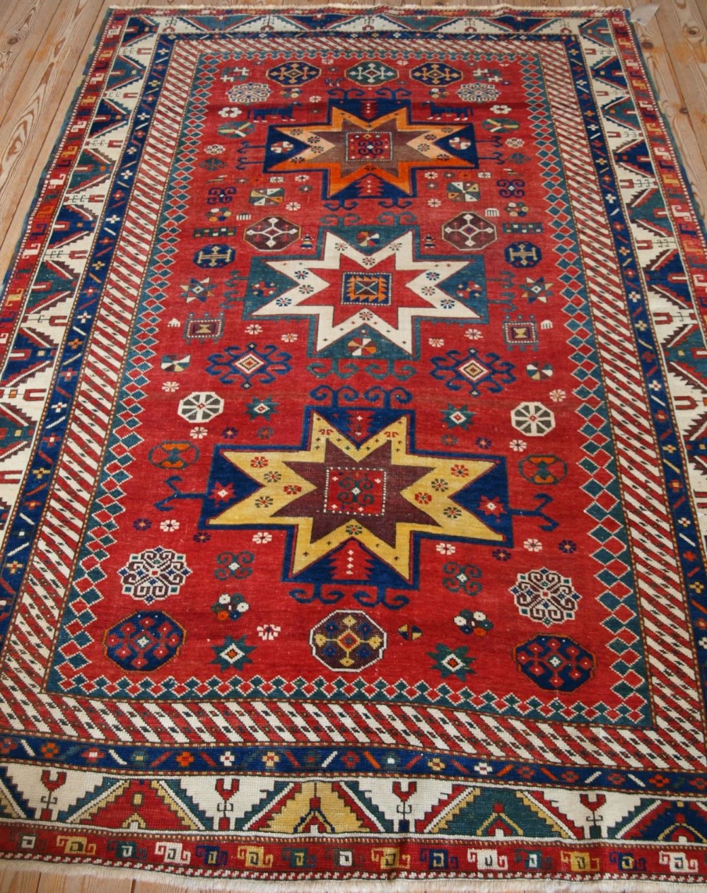 antique caucasian star kazak rug rare unusual design late 19th century