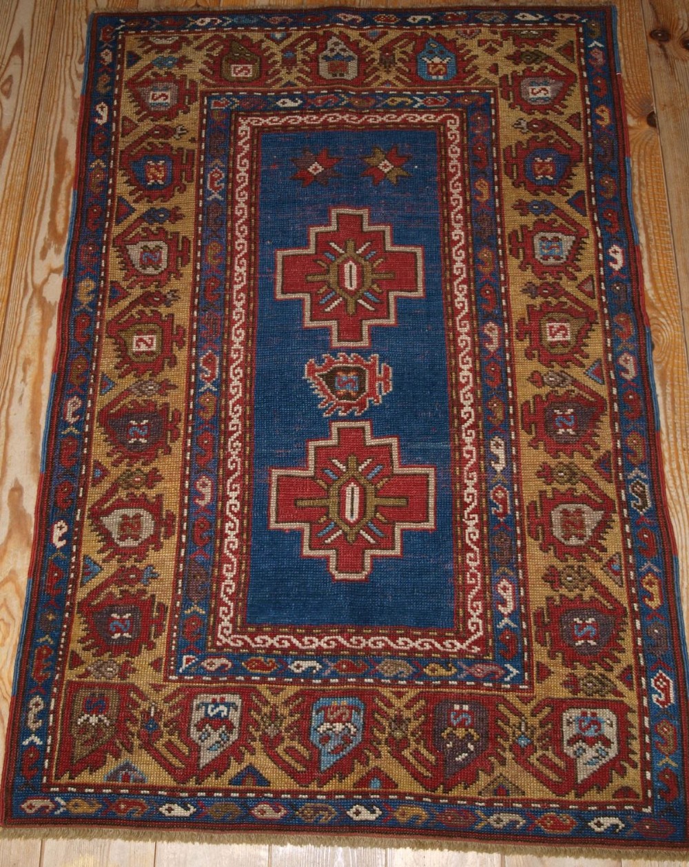 antique caucasian rug of small size unusual design late 19th cent