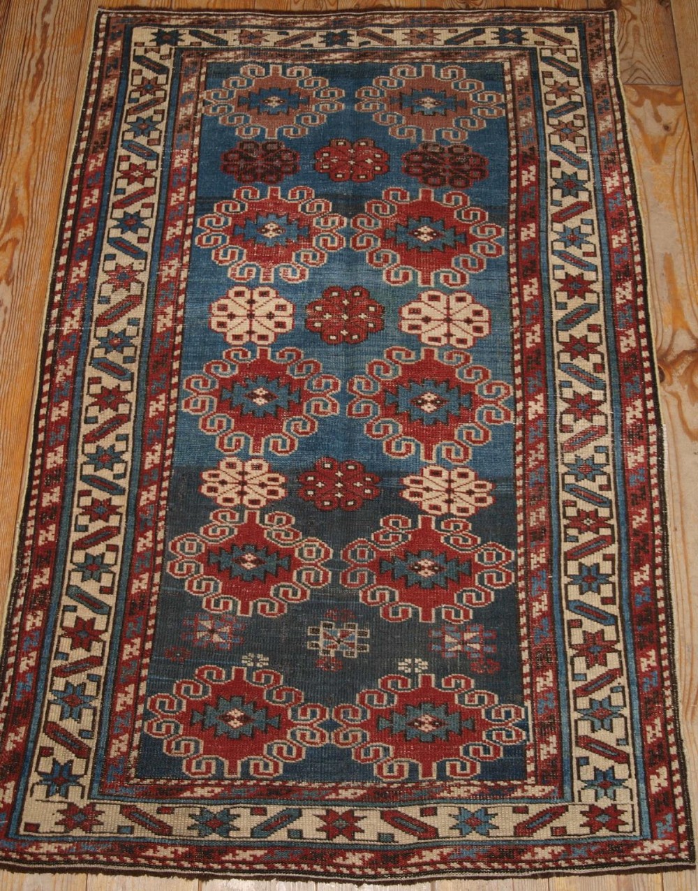 antique caucasian shirvan rug small size blue ground late 19th cent