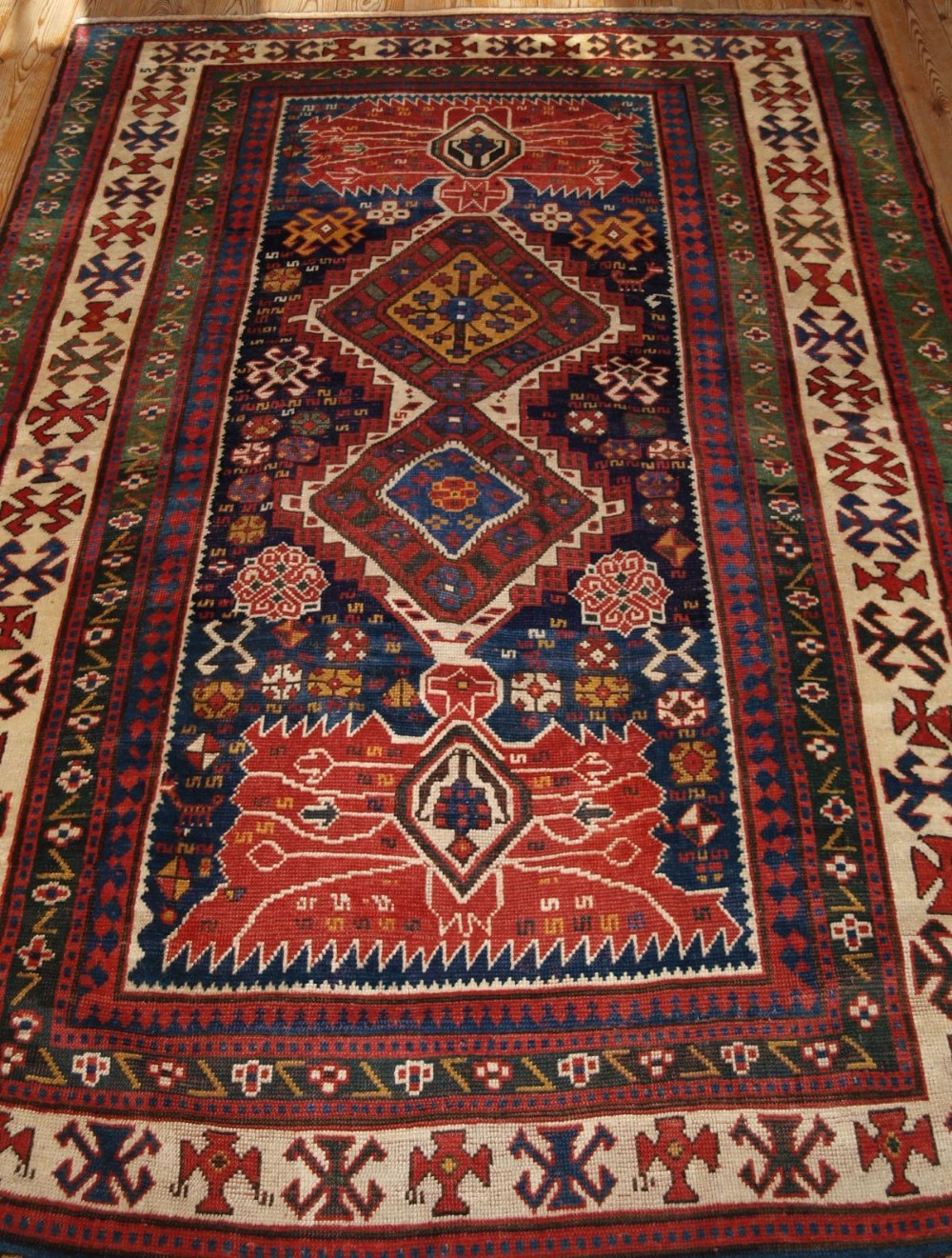 antique caucasian kazak rug wild design amazing colour late 19th cent
