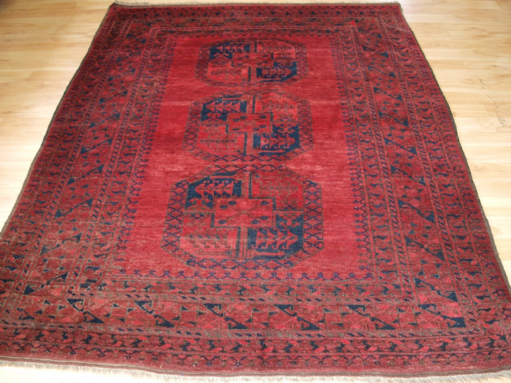 old afghan village rug traditional 3 gul design good colour circa 1920