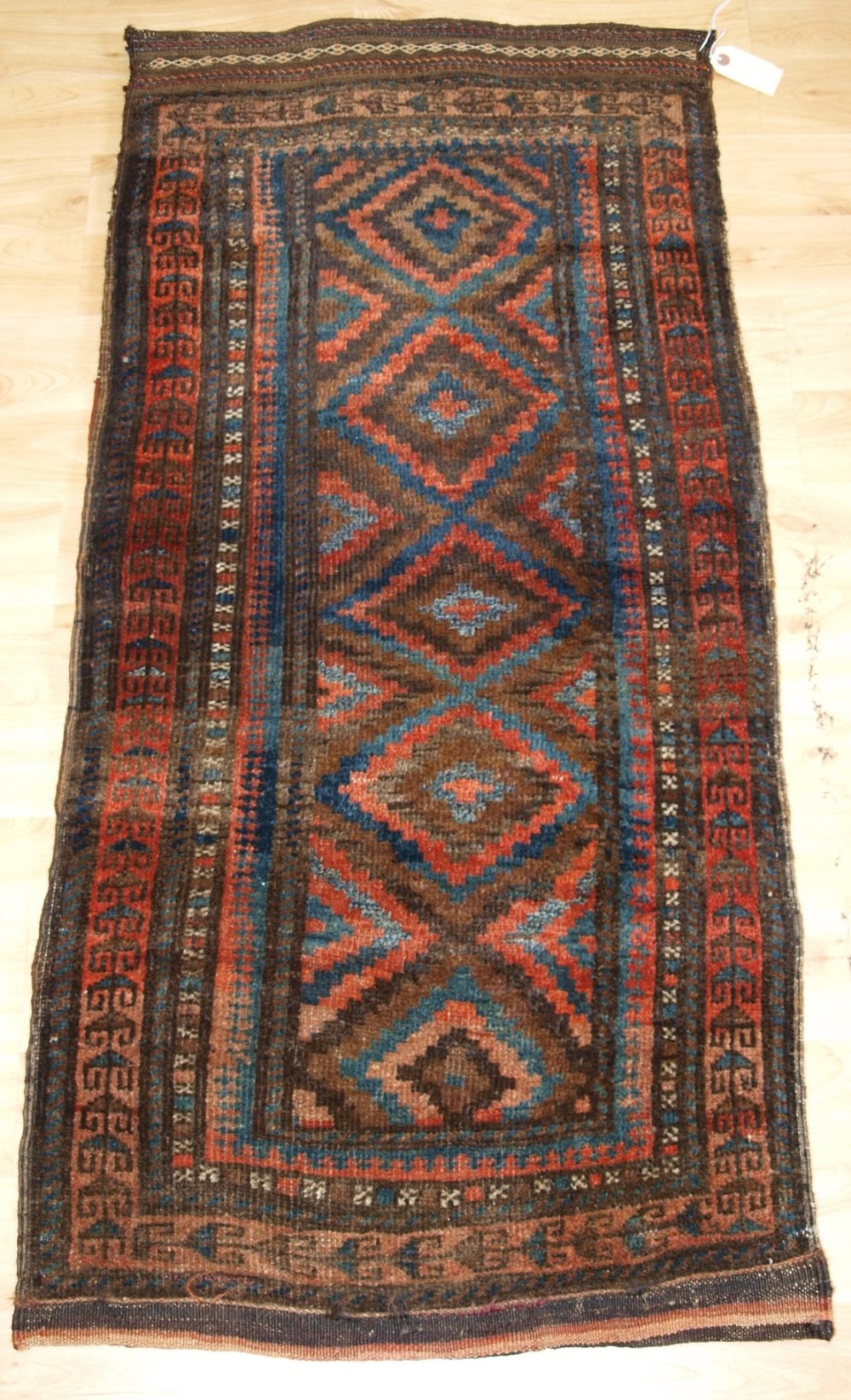 antique afghan baluch grain bag balisht with stripped plain weave back circa 1900