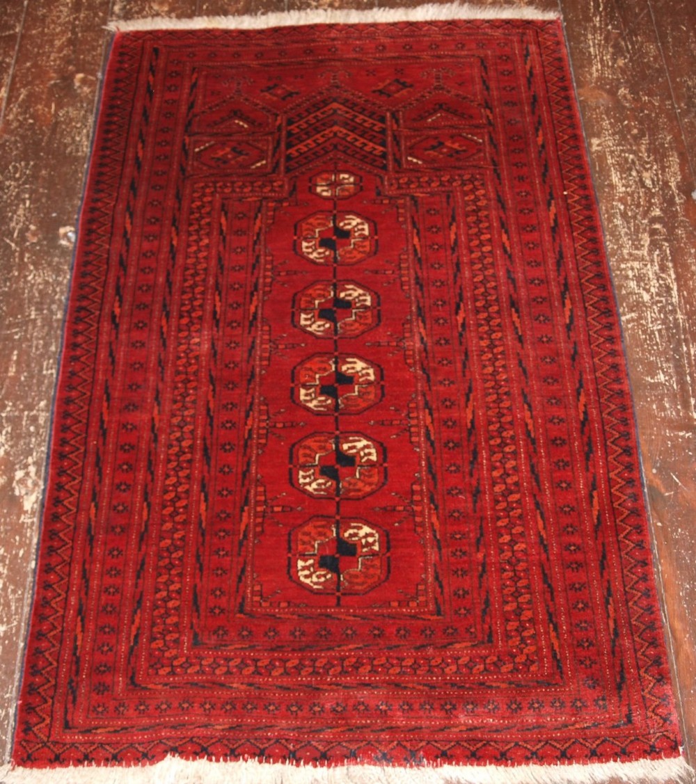 old afghan prayer rug with turkmen related design circa 1920