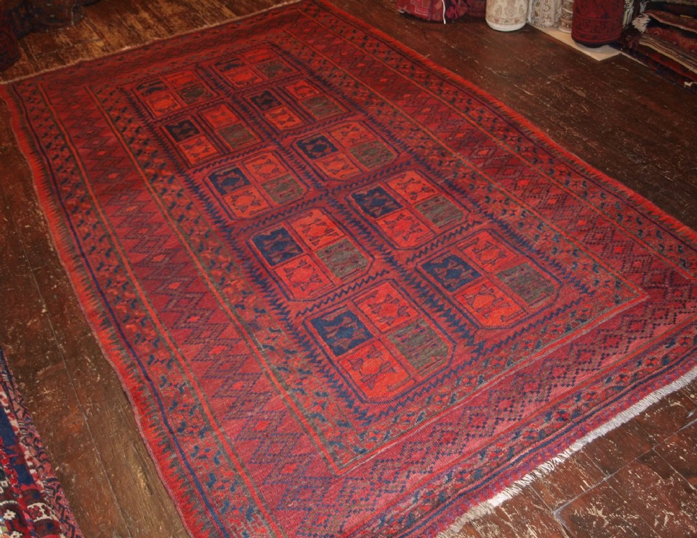 antique afghan rug with turkmen inspired design circa 1920