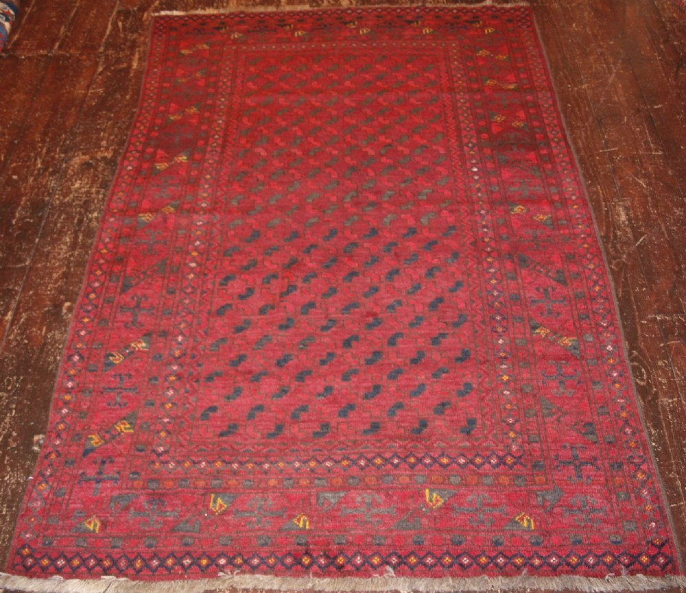 old afghan rug of turkmen design fine weave glossy wool circa 1920