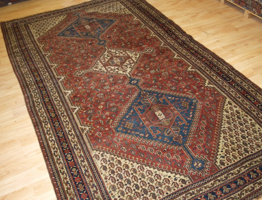 antique tribal qashqai rug classic design with many tribal elements 4th quarter 19th cent