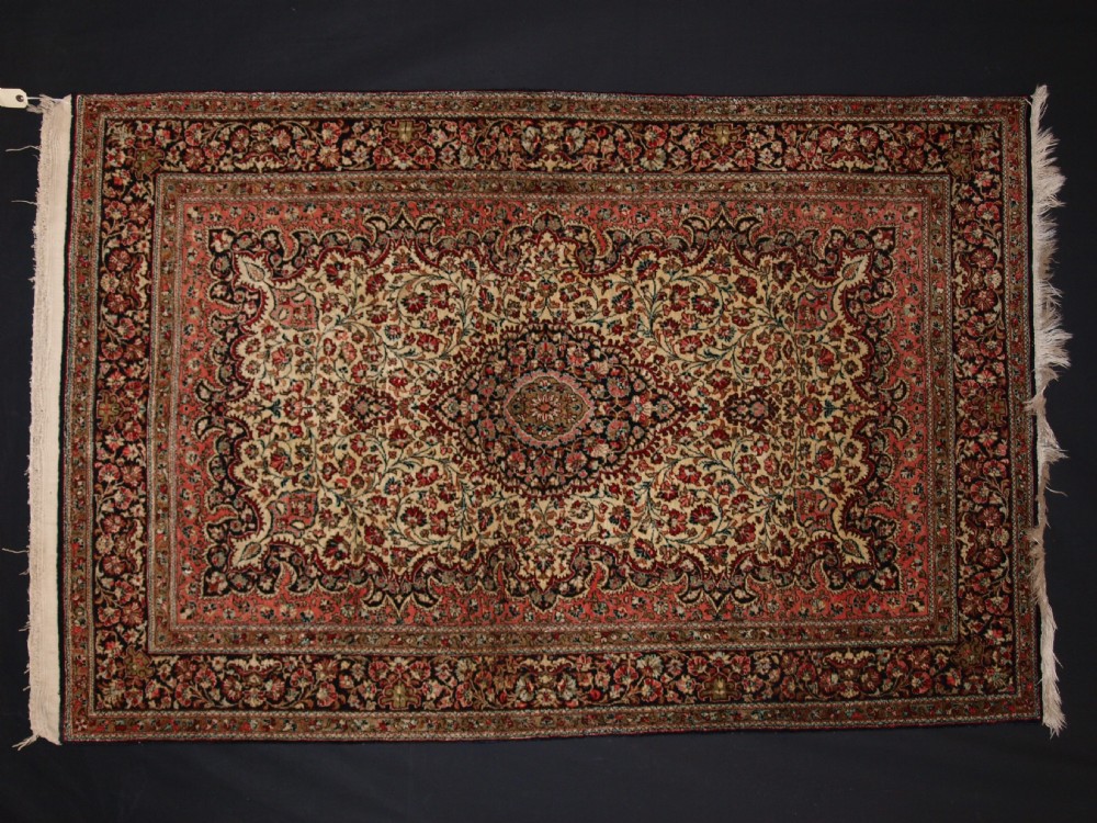 old persian qum silk rug detailed floral design with excellent colours about 40 years old