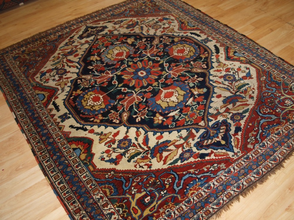 outstanding tribal khamseh rug rare design great colour circa 1870