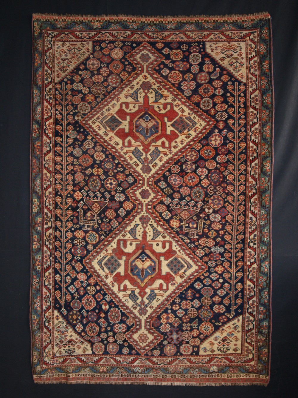 antique south west persian qashqai rug outstanding example two large peacocks circa 1870