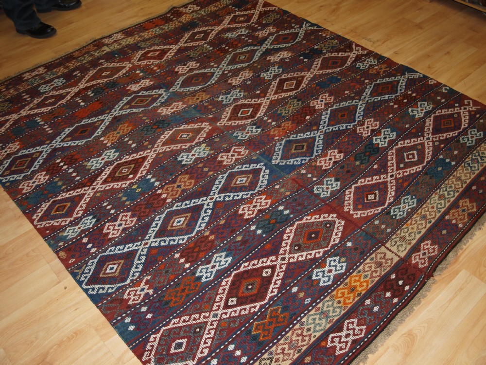 old turkish malatya kilim woven in two parts square size traditional design circa 1920