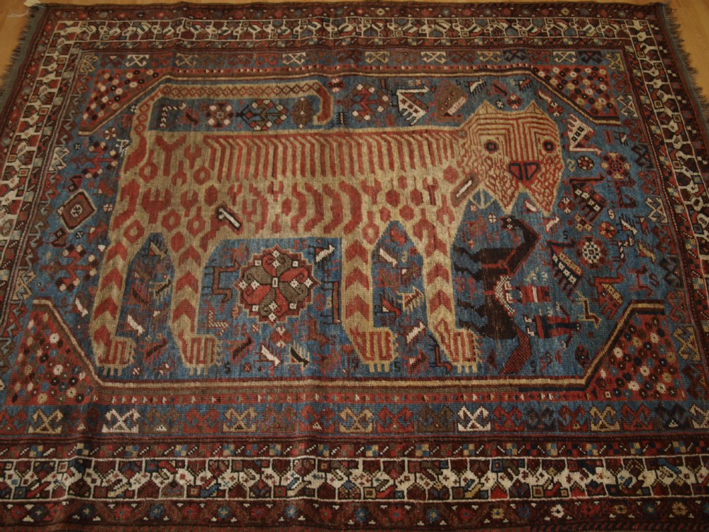 superb antique south west persian tribal tiger rug by the khamseh tribe circa 1900