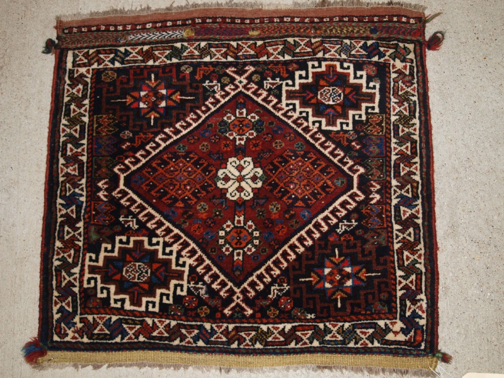 antique persian tribal qashqai bag face latch hook medallion great colours circa 1900