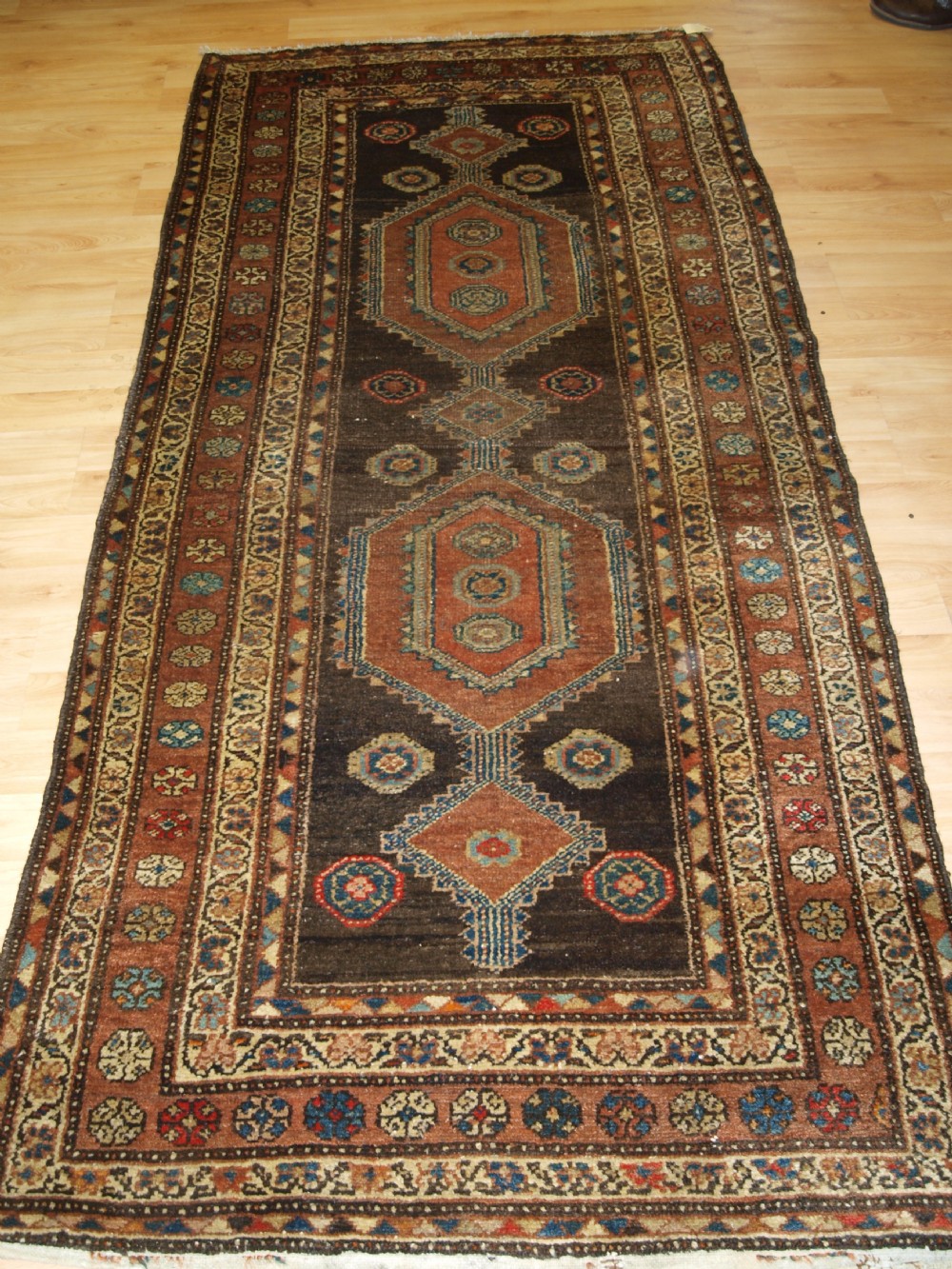 antique kurdish long rug linked medallion design circa 1900