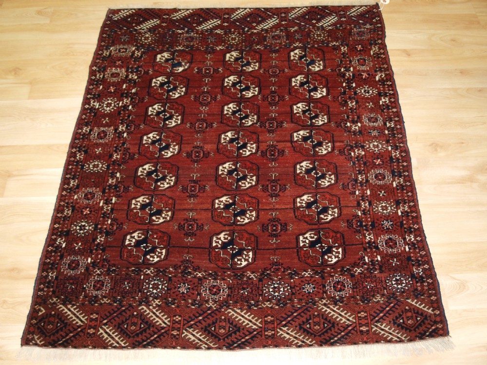 antique tekke turkmen rug small size with superb colour velvet like feel circa 1900