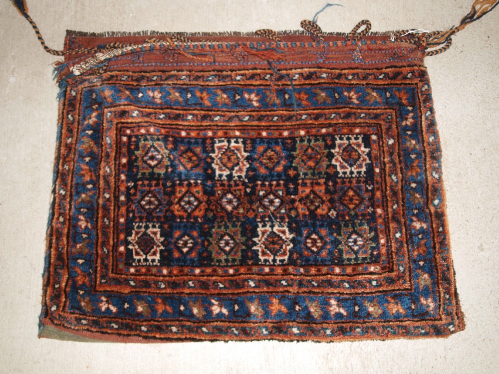 antique saddle bag with plain weave back possibly afshar circa 1900