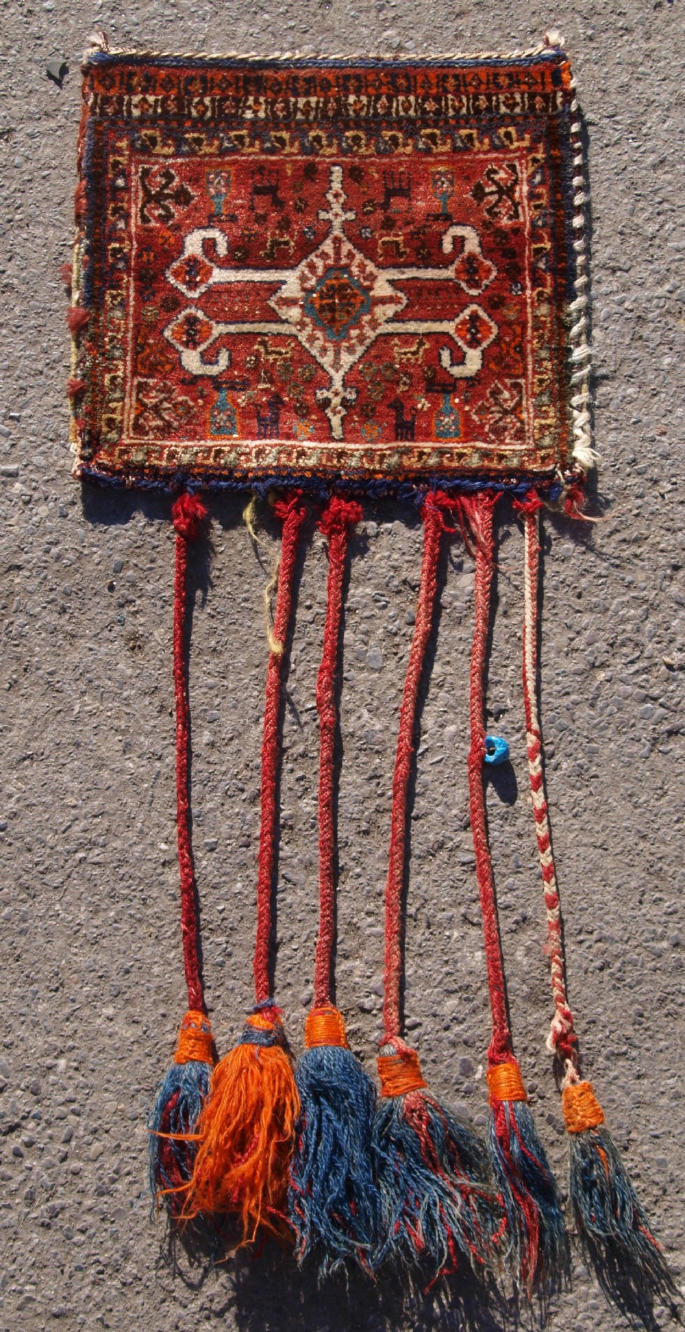 antique south west persian qashqai chanteh with plain weave back and tassels circa 190020