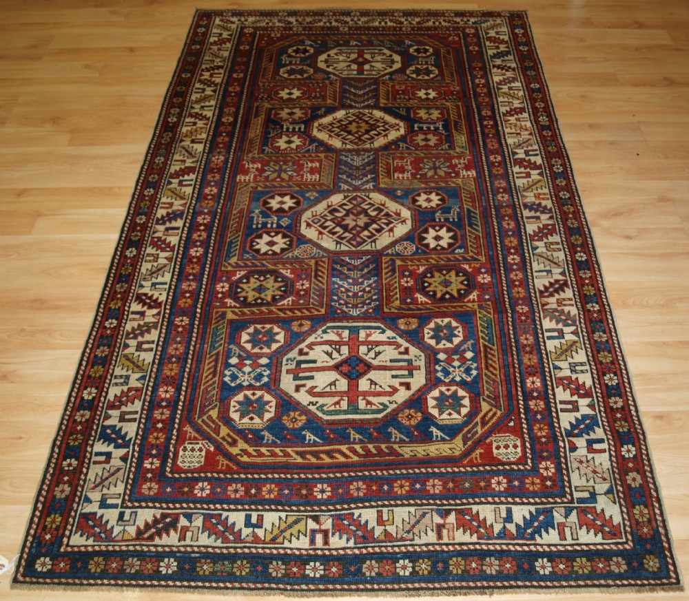 antique caucasian shirvan rug with 'surahani' garden design superb colours 2nd half 19th century