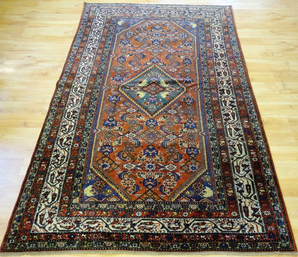 antique north west persian malayer rug with medallion and heratti design circa 1900