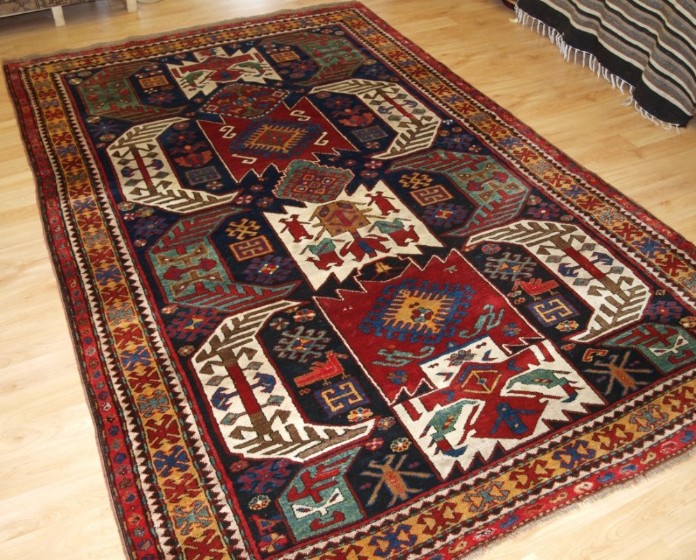 antique caucasian kasim ushak or lenkoran kazak rug full pile superb colour circa 1900