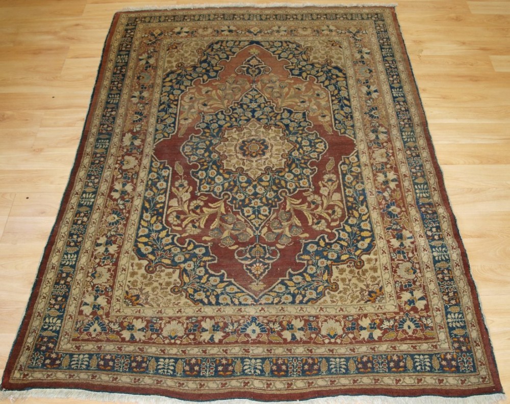 antique tabriz rug with medallion good old colours circa 1900