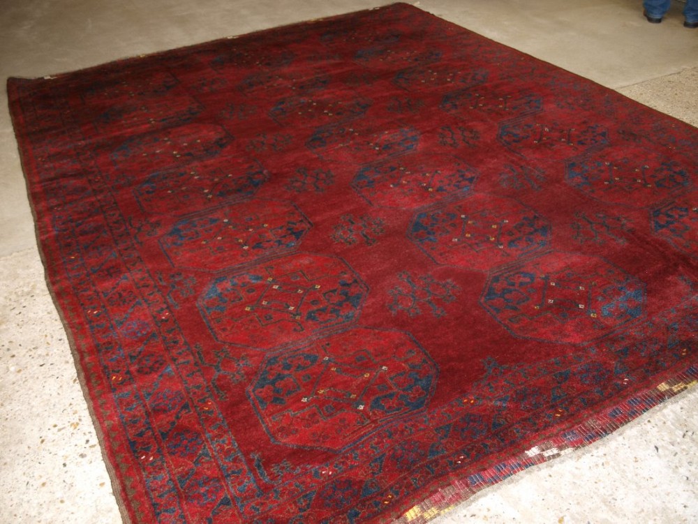 old traditional afghan ersari village carpet very deep rich red colour good condition circa 1920